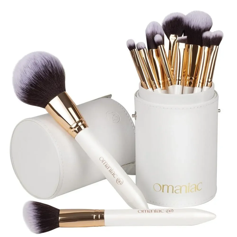 12 Rose Gold And White Pearlescent Wood Handle Makeup Brushes Set With Case